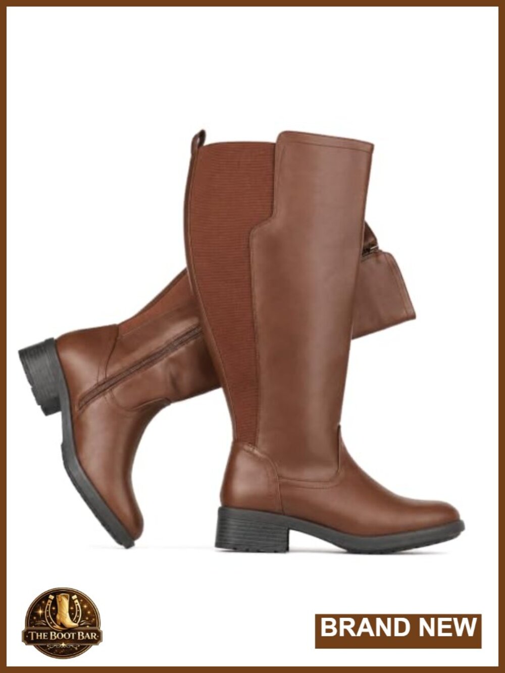 Extra Wide Calf Knee High Boots with Side Zipper Stretch Panel Faux Leather